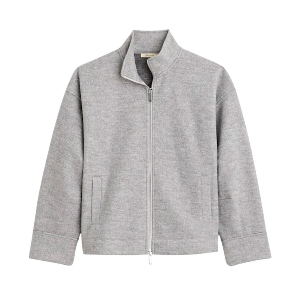 Madewell Gray Wool Blend Relaxed Mockneck Knit Zip Jacket Size XS Smart Casual